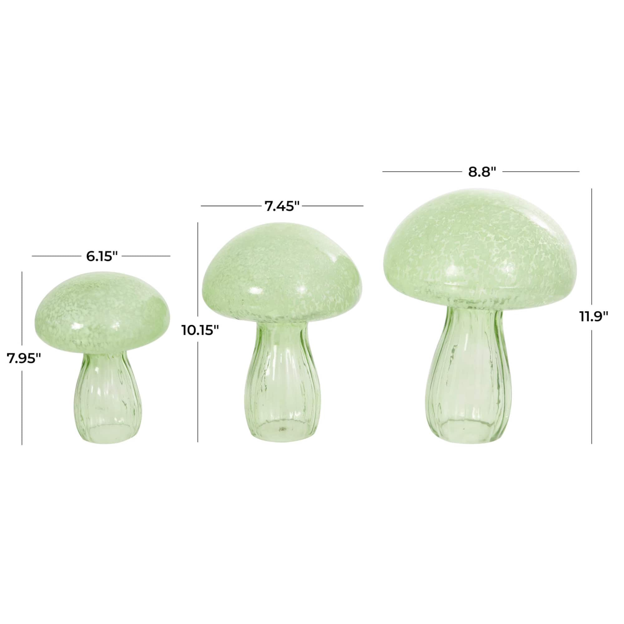 Green Textured Glass Mushroom Sculpture Set